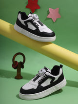 White Black PU Rotating Button Sneakers For Kids-Unisex (TC-B517-WHTBLK)