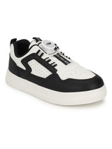White Black PU Rotating Button Sneakers For Kids-Unisex (TC-B517-WHTBLK)