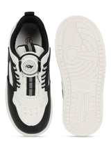 White Black PU Rotating Button Sneakers For Kids-Unisex (TC-B517-WHTBLK)