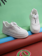 White PU Rotating Button Sneakers For Kids-Unisex (TC-B517-WHT)