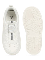 White PU Rotating Button Sneakers For Kids-Unisex (TC-B517-WHT)