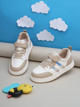 White Beige PU Velcro Sneakers For Kids-Unisex (TC-B519-WHTBEIG)
