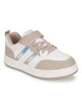 White Beige PU Velcro Sneakers For Kids-Unisex (TC-B519-WHTBEIG)