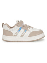 White Beige PU Velcro Sneakers For Kids-Unisex (TC-B519-WHTBEIG)
