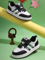 White Black PU Velcro Sneakers For Kids-Unisex (TC-B519-WHTBLK)