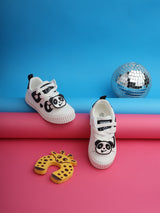 White Black PU Lace-Up Sneakers For Kids-Unisex (TC-B537-WHTBLK)