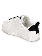 White Black PU Lace-Up Sneakers For Kids-Unisex (TC-B537-WHTBLK)