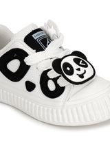 White Black PU Lace-Up Sneakers For Kids-Unisex (TC-B537-WHTBLK)