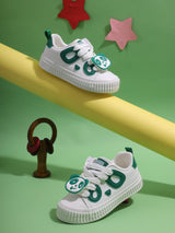 White Green PU Lace-Up Sneakers For Kids-Unisex (TC-B537-WHTGRN)