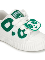 White Green PU Lace-Up Sneakers For Kids-Unisex (TC-B537-WHTGRN)