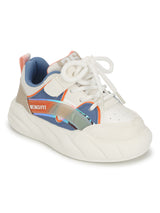White Blue PU Lace-Up Sneakers For Kids-Unisex (TC-B551-WHTBLU)