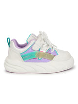 White Purple PU Lace-Up Sneakers For Kids-Unisex (TC-B551-WHTPUR)