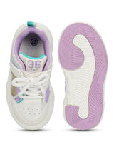 White Purple PU Lace-Up Sneakers For Kids-Unisex (TC-B551-WHTPUR)