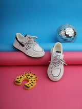 White Black PU Lace-Up Sneakers For Kids-Unisex (TC-B559-WHTBLK)