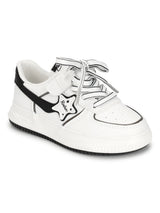 White Black PU Lace-Up Sneakers For Kids-Unisex (TC-B559-WHTBLK)