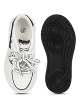 White Black PU Lace-Up Sneakers For Kids-Unisex (TC-B559-WHTBLK)