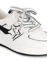 White Black PU Lace-Up Sneakers For Kids-Unisex (TC-B559-WHTBLK)