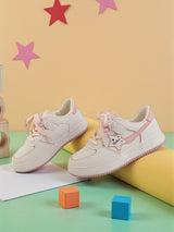 White Pink Synthetic Leather Lace-Up Sneakers For Kids-Unisex (TC-B559-WHTPNK)