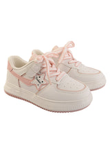 White Pink Synthetic Leather Lace-Up Sneakers For Kids-Unisex (TC-B559-WHTPNK)