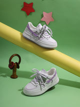 White Purple PU Lace-Up Sneakers For Kids-Unisex (TC-B559-WHTPUR)