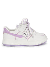 White Purple PU Lace-Up Sneakers For Kids-Unisex (TC-B559-WHTPUR)