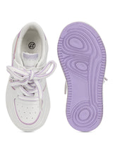 White Purple PU Lace-Up Sneakers For Kids-Unisex (TC-B559-WHTPUR)