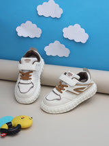 White Beige PU Velcro Sneakers For Kids-Unisex (TC-B606-WHTBEIG)