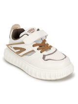 White Beige PU Velcro Sneakers For Kids-Unisex (TC-B606-WHTBEIG)