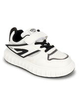 White Black PU Velcro Sneakers For Kids-Unisex (TC-B606-WHTBLK)