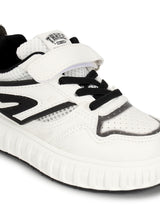 White Black PU Velcro Sneakers For Kids-Unisex (TC-B606-WHTBLK)