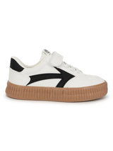 White Black PU Velcro Sneakers For Kids-Unisex (TC-B636-WHTBLK)