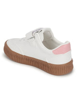 White Pink PU Velcro Sneakers For Kids-Unisex (TC-B636-WHTPNK)