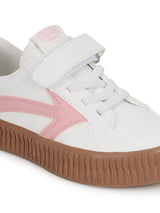 White Pink PU Velcro Sneakers For Kids-Unisex (TC-B636-WHTPNK)