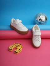 White PU Velcro Sneakers For Kids-Unisex (TC-B636-WHT)