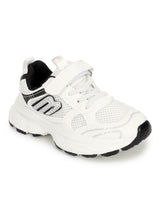 White Black Mesh Velcro Sneakers For Kids-Unisex (TC-B8819-WHTBLK)