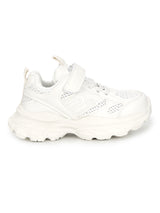 White Mesh Velcro Sneakers For Kids-Unisex (TC-B8819-WHT)