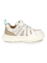 White Beige Mesh Velcro Sneakers For Kids-Unisex (TC-C557-WHTBEIG)