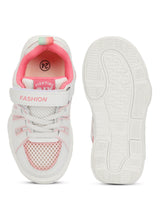 White Pink Mesh Velcro Sneakers For Kids-Unisex (TC-C557-WHTPNK)