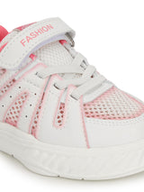 White Pink Mesh Velcro Sneakers For Kids-Unisex (TC-C557-WHTPNK)
