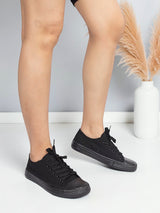 Black Canvas Top Design And Durable Sole Lace Up Sneakers (TC-CAN1-TOTBLK)