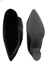 Black Suede Pointed Toe Slouched Side Zipper Chunky Block Heel Long Boot (TC-DF003-BLK)