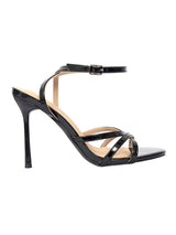Black Patent Leather Stylish Open Toe Buckle Ankle Strap Stiletto Heel Sandals (TC-H091-BLK)