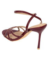 Burgundy Patent Leather Stylish Open Toe Buckle Ankle Strap Stiletto Heel Sandals (TC-H091-BUR)