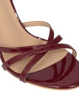 Burgundy Patent Leather Stylish Open Toe Buckle Ankle Strap Stiletto Heel Sandals (TC-H091-BUR)