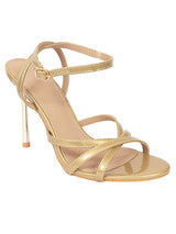 Gold Patent Leather Stylish Open Toe Buckle Ankle Strap Stiletto Heel Sandals (TC-H091-GLD)