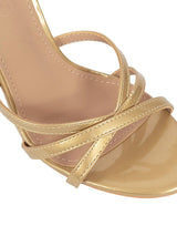 Gold Patent Leather Stylish Open Toe Buckle Ankle Strap Stiletto Heel Sandals (TC-H091-GLD)