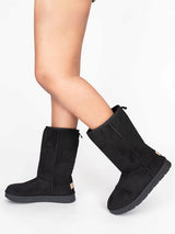 Black Suede High Ankle Flat Sole Winter Boots (TC-H3683-BLK)