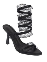 Black Synthetic Leather Stylish Touchy Wrap Around Spiral Strap Stiletto Heel Sandals (TC-H4906-BLK)