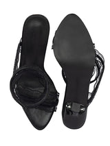 Black Synthetic Leather Stylish Touchy Wrap Around Spiral Strap Stiletto Heel Sandals (TC-H4906-BLK)