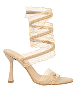 Nude Synthetic Leather Stylish Touchy Wrap Around Spiral Strap Stiletto Heel Sandals (TC-H4906-NUD)